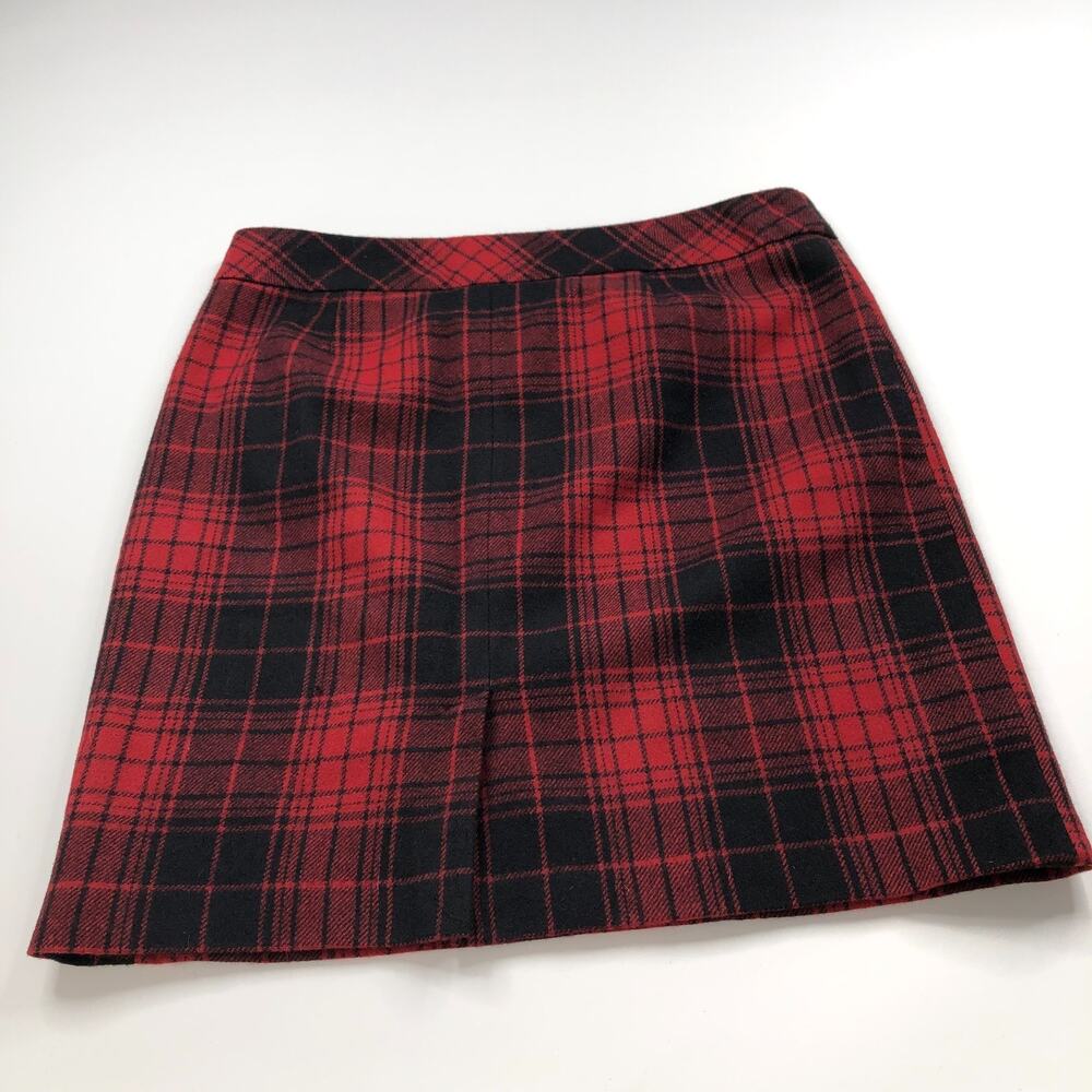 Eddie Bauer 14 (Fits 36In) Wool Blend Zip Plaid Mini Skirt Black Red MINT - Picture 6 of 11